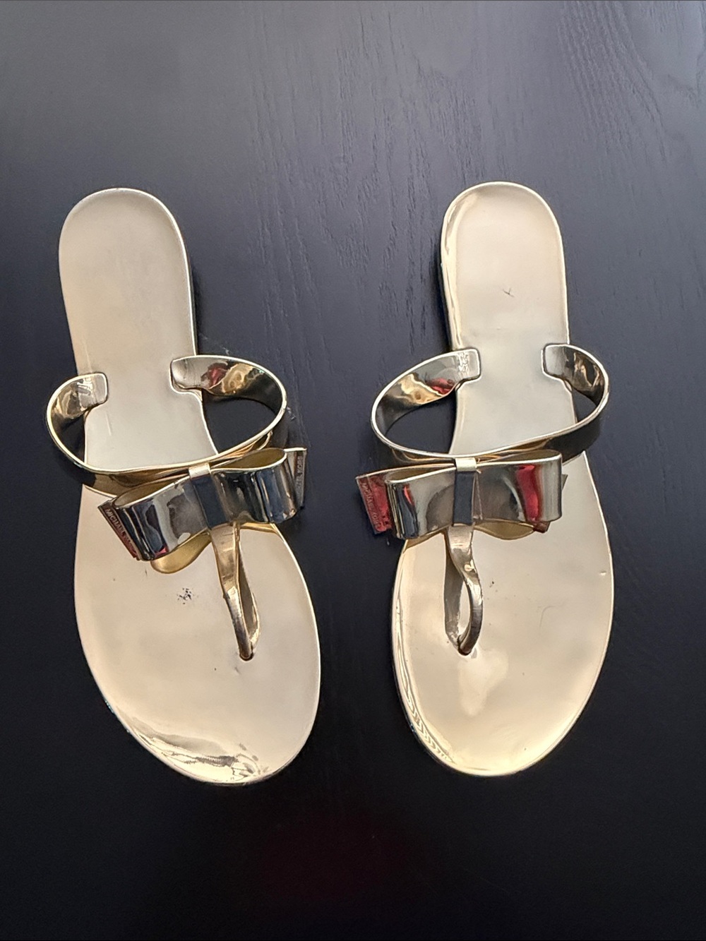 Michael Kors - Metallic Gold Bow Toe-Ring Slide Sandals for Women